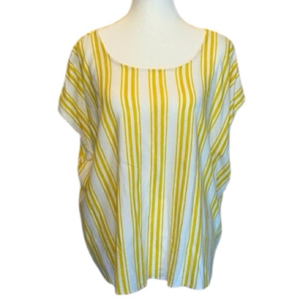 Torrid Yellow Striped Linen Blend Cross-Back‎ Top Plus 0 Boho Resort